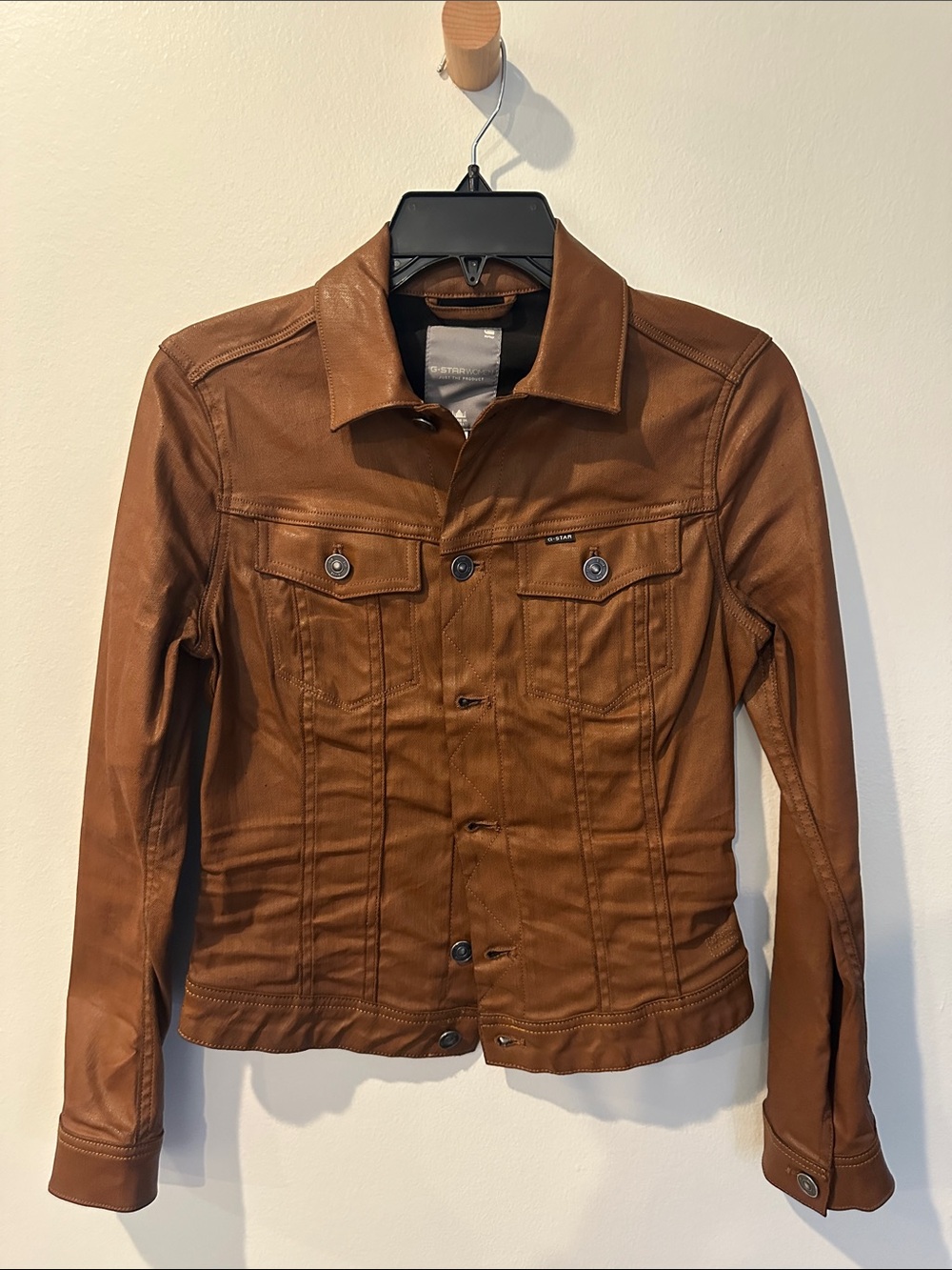 G Star Waxed Denim Jacket in tan